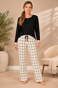 Pijama feminino longo viscoflex preto