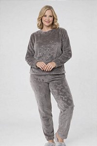 Pijama feminino de fleece cinza
