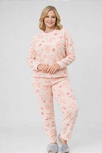 Pijama feminino de plush rosa