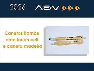 CANETA EM BAMBU COM TOUCH CELL E CANETA MADEIRA