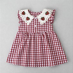 VESTIDO XADREZ GOLA CROCHÊ