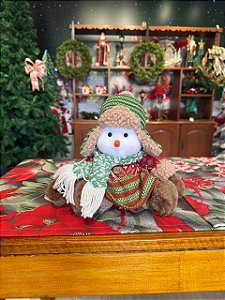 BONECO NATALINO - 026CM - BONECO DE NEVE - SENTADO - VERMELHO E ROSA