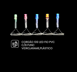 CORDAO 100 LED C/8 FUNC 220V (COLORIDO) 8m