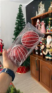 KIT BOLA NATALINA - DECORADA - 10CM - 2 UNIDADES - VERMELHO E BRANCO