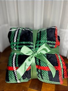 MANTA FLANELADA XADREZ VERDE