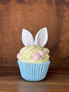 CUPCAKE EM RESINA DECORATIVA AZUL  E AMARELO 15cm