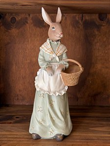BONECA COELHA C/CESTA BEGE VERDE 31,5cm