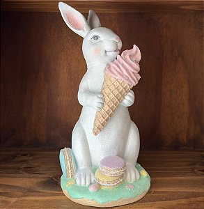 COELHO EM RESINA DECORATIVA (BRANCO) 34cm