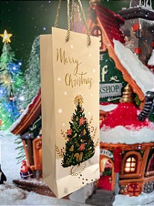 SACOLA BEGE DE PAPEL MERRY CHRISTMAS