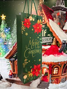 SACOLA DE PAPEL VERDE MERRY CHRISTMAS