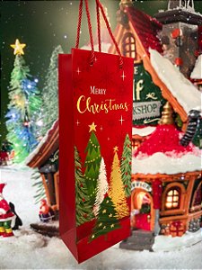 SACOLA DE PAPEL VERMELHA COM ARVORES