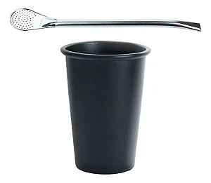 Kit 1 Cuia Tereré Alumínio Preto 1 Bomba Inox - Nosso Terere