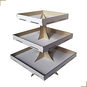 Torre Porta Doces 3 Andares Em MDF Branco Com Bandejas