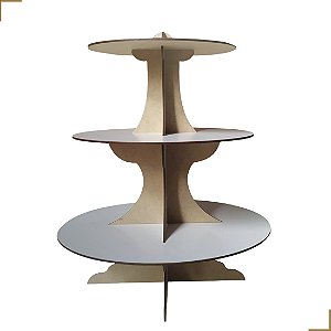 Torre Porta Doces 3 Andares  Em  MDF Branco com Discos.