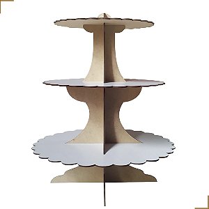 Torre Porta Doces 3 Andares Em MDF Branco com Discos