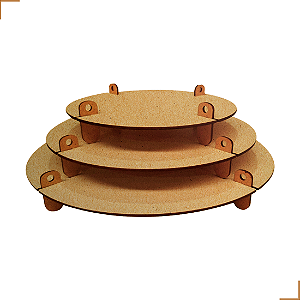 Bandeja Desmontável Redonda Kit Com 3 Mdf Festa Decoração