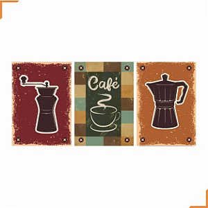 Placa Quadro Decorativo Café 1 Em MDF 30x20cm Kit 3