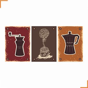 Placa Quadro Decorativo Café 2 Em MDF 30x20cm Kit 3