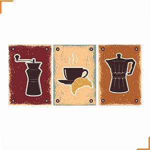 Placa Quadro Decorativo Café 5 Em MDF 30x20cm Kit 3