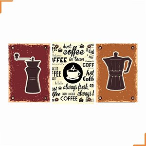 Placa Quadro Decorativo Café 6 Em MDF 30x20cm Kit 3