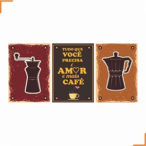 Placa Quadro Decorativo Café 7 Em MDF 30x20cm Kit 3