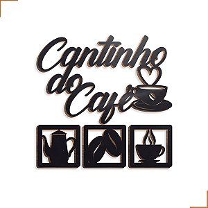 Aplique Decorativo Cantinho do Café Em MDF 34x34cm Preto