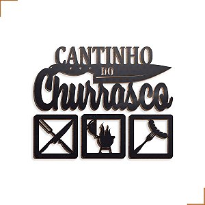 Aplique Decorativo Cantinho do Churrasco Faca Em MDF 34x34cm Preto