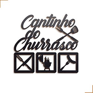 Aplique Decorativo Cantinho do Churrasco Garfo Em MDF 34x34cm Preto