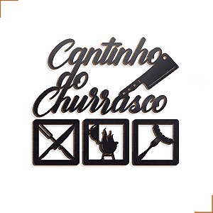 Aplique Decorativo Cantinho do Churrasco Cutelo Em MDF 34x34cm Preto