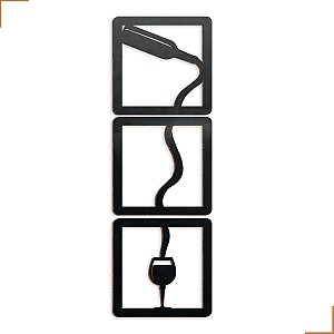 Aplique Decorativo Garrafa de Wine Derramando Em MDF 20x20cm Preto