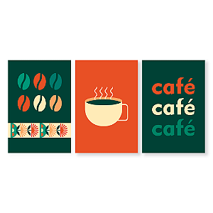 Placa Quadro Decorativo Café Café Café Em MDF 30x20cm Kit 3