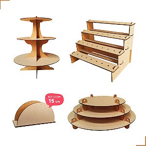 Kit Torre Lisa Bandeja Redonda Escadinha Porta Guard Festa