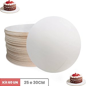 Cake Board Kit C/60 MDF 3mm Confeitaria 25 e 30Cm Tábua Bolo