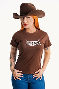 Camiseta Simprona marrom com estampa frontal