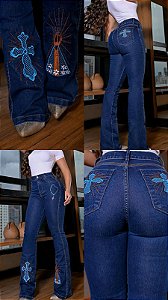 CALÇA JEANS BORDADA NOSSA SENHORA