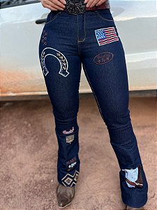 CALÇA JEANS BORDADA ANA CASTELA