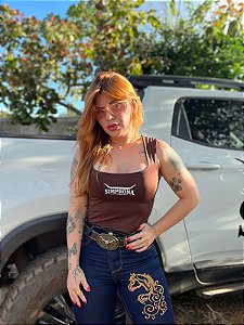 Body Simprona marrom com estampa frontal