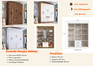 Guarda-Roupa Sidney 6 portas e 2 Gavetas