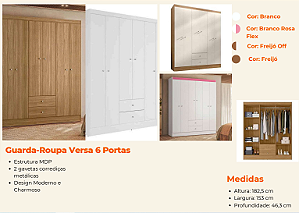 Guarda-Roupas Versa 6 Portas MDP Branco