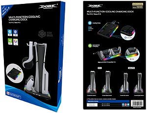 Base LED RGB Multifuncional Para Playstation 5 FAT Slim Suporte Carregador Cooler Preto