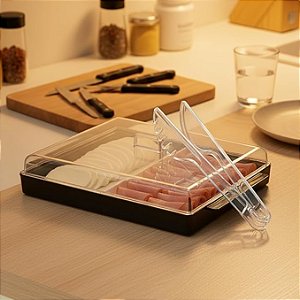 Porta Frios Duplo Com Tampa Resistente Pote Organizador Para Geladeira Com Divisória Bonito E Prático Presunto E Queijo(PORTA FRIOS BRANCO)