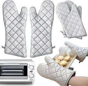 Par de Luvas Térmicas para Forno e Fogão – Cozinha Multiuso Antideslizante em Algodão e Silicone, Alta Resistência ao Calor – Cor Cinza