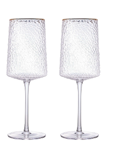 Conjunto de 2 Taças para Vinho de Cristal Ecológico Martelado com Fio de Ouro Petra 600ml - Lyor