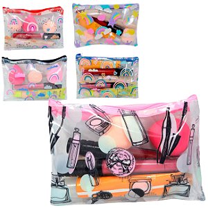 Kit 7 itens de maquiagem com Necessaire e Paleta de Sombras