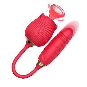 Vibrador de Ponto G e Clitóris com Vai e vem - Formato de Rosa