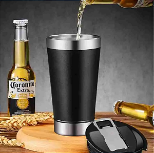 Copo Térmico Tipo Stanley Com Tampa e Abridor 473ml – Sem Estampa – Preto