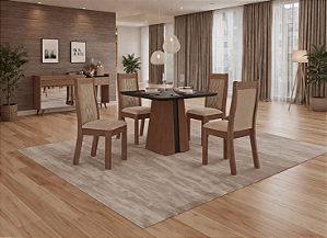 Sala De Jantar Naomi 0.90 X 0.90 Tampo Off Black +4 Cadeiras Bella Jatoba Preto/Off Black/Helmi