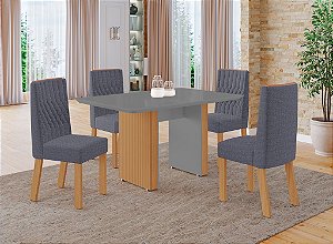 SALA DE JANTAR HELENA 1.20 + 04 CADEIRAS ZILU CANELADO / GRAFITE / GRAFITE / LOOK