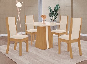 SALA DE JANTAR NAOMI 0.90 + 04 CADEIRAS BEATRIZ  FREIJO / OFF WHITE / OFF WHITE PREMIER