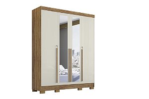 Roupeiro Domus 4 Portas C/espelho - Cedro/Areia